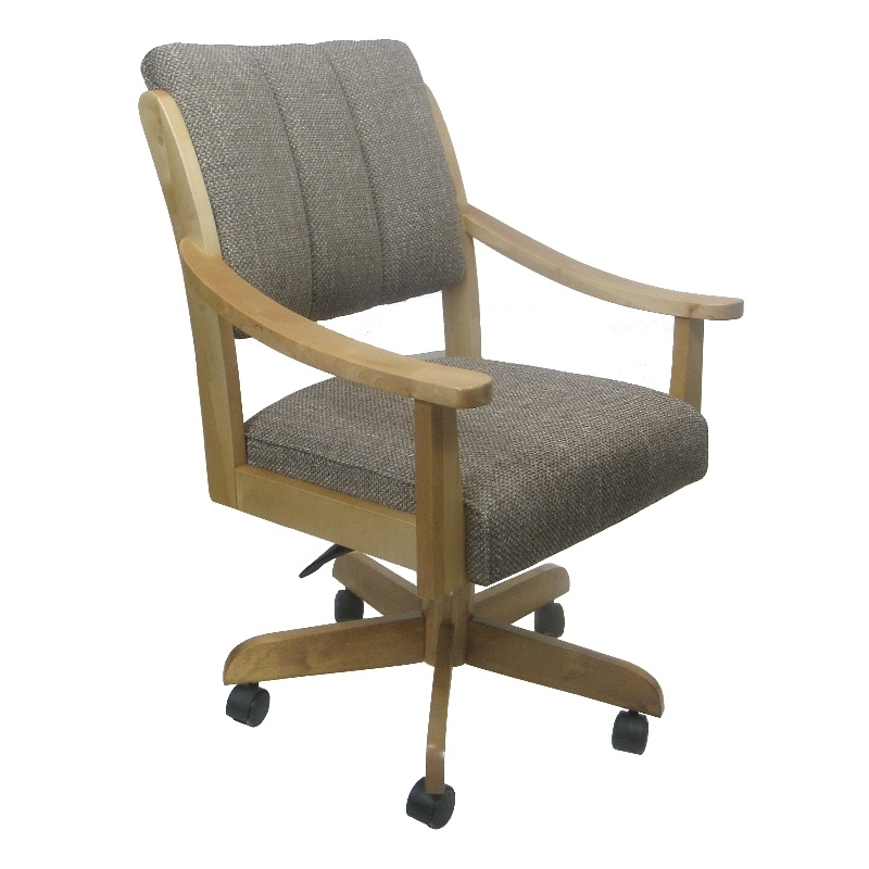 Pemberly Row Swivel Wood Dining Caster Chair in Brown Fabric Natural