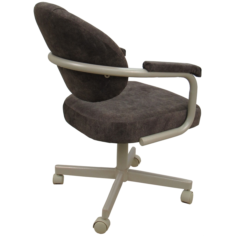 Pemberly Row Swivel Metal Dining Caster Chair in Outlier Ash Brown Fabric Beige