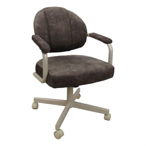 Pemberly Row Swivel Metal Dining Caster Chair in Outlier Ash Brown Fabric Beige
