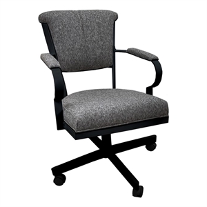 Pemberly Row Swivel Fabric & Metal Caster Dining Chair in Gray Black
