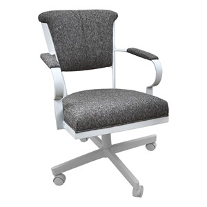 Pemberly Row Swivel Fabric & Metal Caster Dining Chair in Gray White