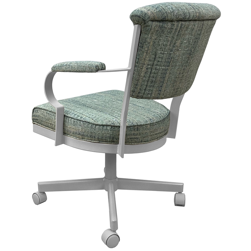 Pemberly Row Swivel Fabric & Metal Caster Dining Chair in Aquatint White