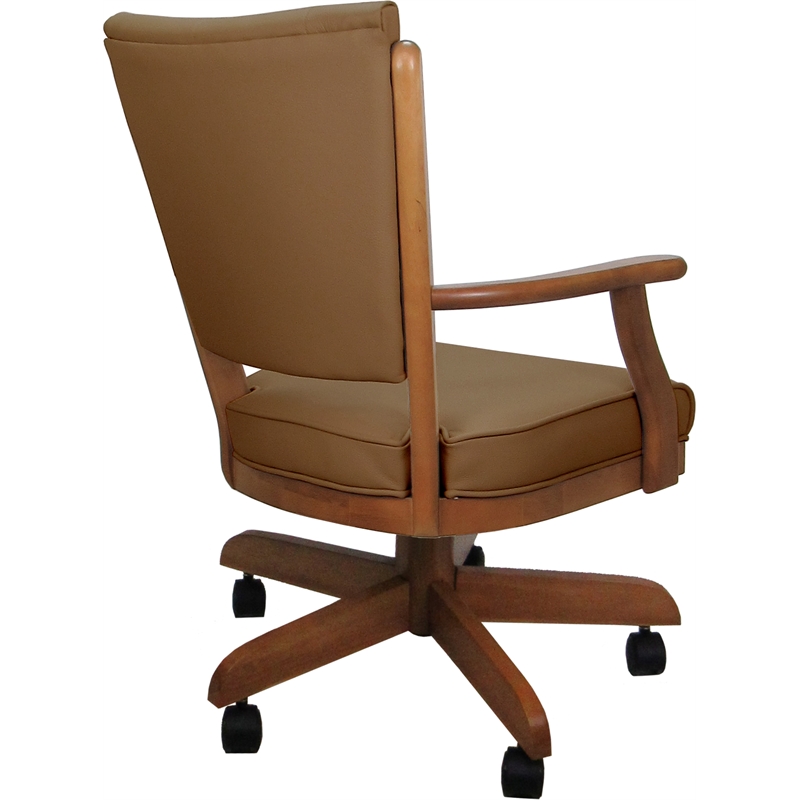 Pemberly Row Leather Caster Solid Wood Dining Chair in Brown Honey