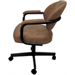 Pemberly Row Swivel Metal Dining Caster Chair in Pecan Brown Vinyl Black