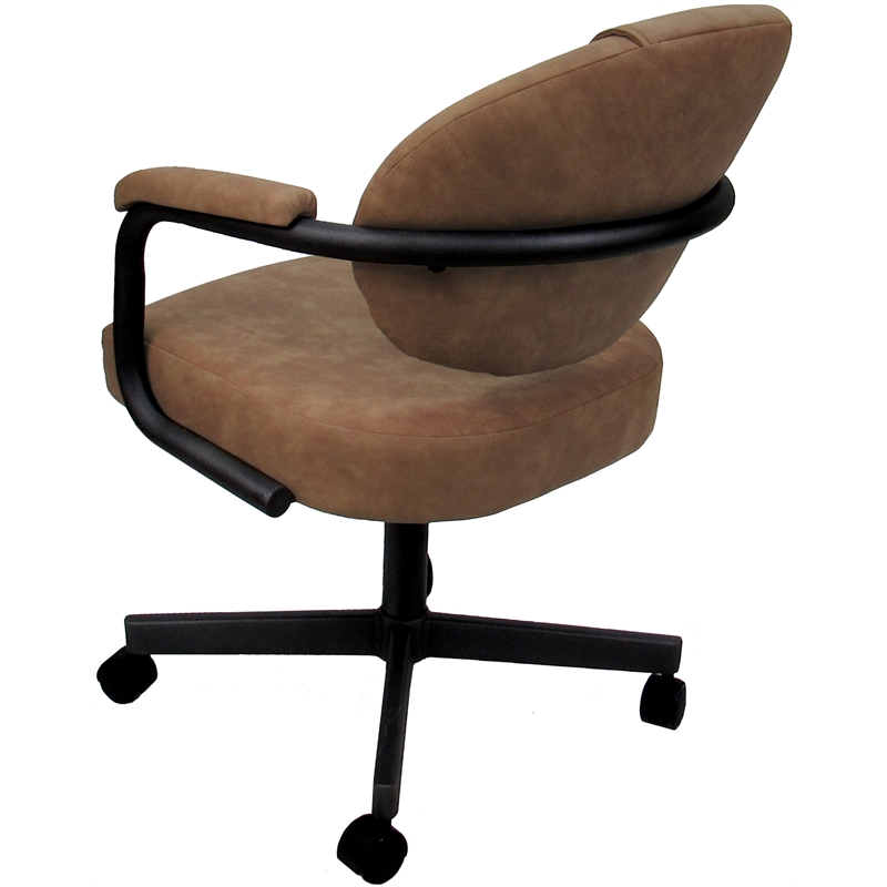 Pemberly Row Swivel Metal Dining Caster Chair in Pecan Brown Vinyl Black