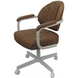 Pemberly Row Swivel Metal Dining Caster Chair in Pecan Brown Vinyl White