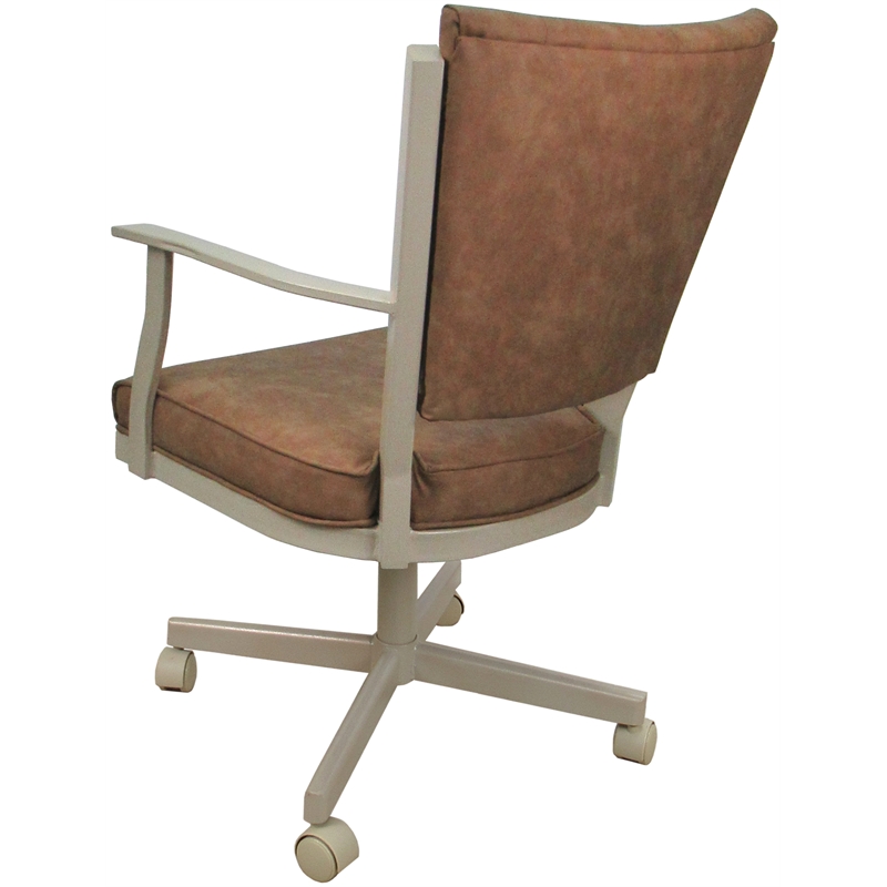 Pemberly Row Swivel Metal Dining Caster Chair in Pecan Brown Vinyl Beige