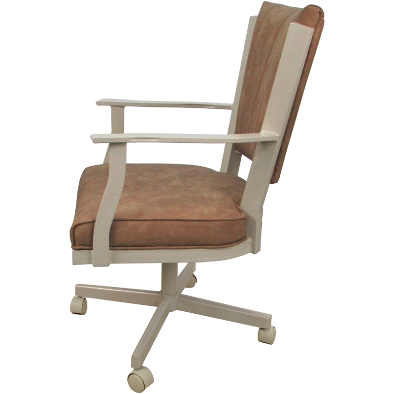 Pemberly Row Swivel Metal Dining Caster Chair in Pecan Brown Vinyl Beige