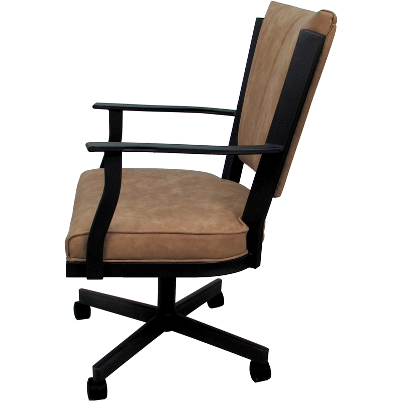 Pemberly Row Swivel Metal Dining Caster Chair in Pecan Brown Vinyl Black