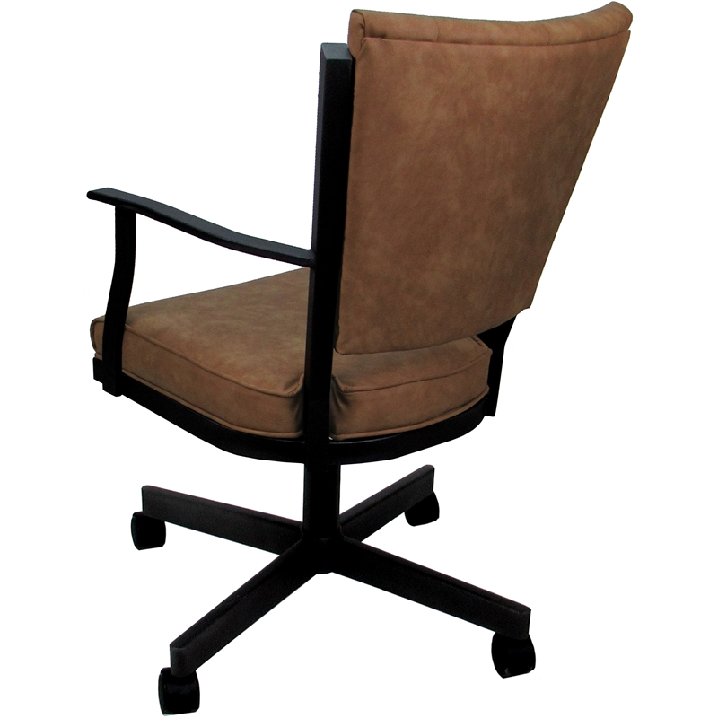 Pemberly Row Swivel Metal Dining Caster Chair in Pecan Brown Vinyl Black