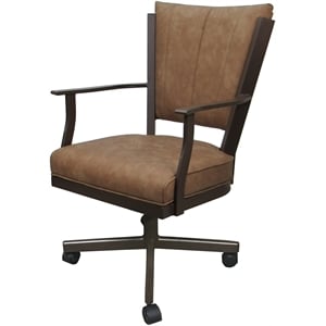 Pemberly Row Swivel Metal Dining Caster Chair in Pecan Brown Vinyl