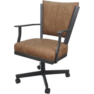 Pemberly Row Swivel Metal Dining Caster Chair in Pecan Brown Vinyl Gray