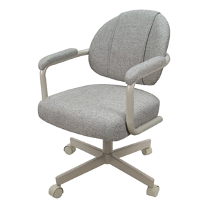 Pemberly Row Swivel Dining Caster Chair in Portwood Ash Fabric Beige Metal
