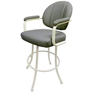 Pemberly Row 34&quot Vinyl Swivel Tilt Extra Tall Bar Stool in Gray and White