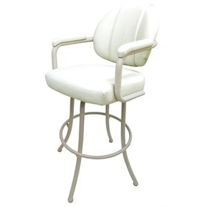 Pemberly Row 34&quot Vinyl Swivel Tilt Extra Tall Bar Stool in White and Beige