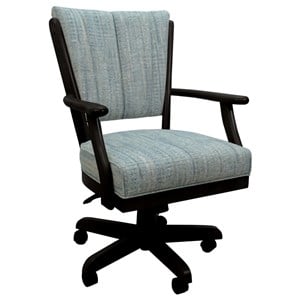 Pemberly Row Caster Solid Wood Dining Chair in Watusi Aquatint Teal Fabric Black