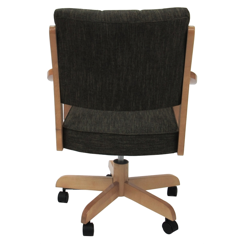 Pemberly Row Solid Wood Dining Caster Chair in Sanora Brown Fabric Natural Frame