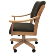 Pemberly Row Solid Wood Dining Caster Chair in Sanora Brown Fabric Natural Frame