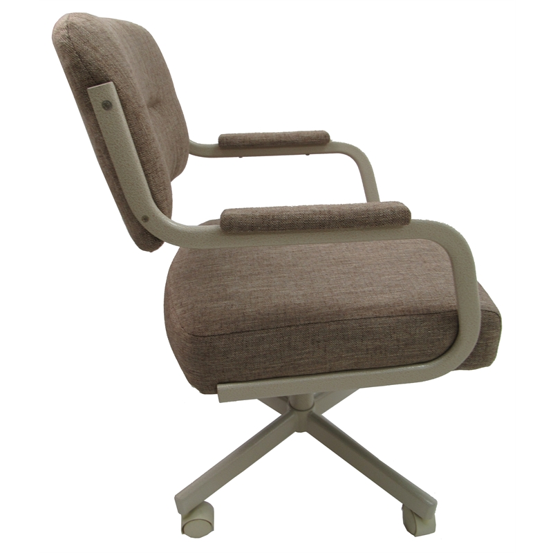 pemberly row swivel dining caster chair on wheels in basin beige fabric