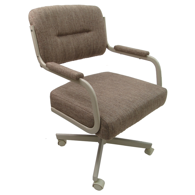 Pemberly Row Swivel Dining Caster Chair on Wheels in Basin Beige Fabric