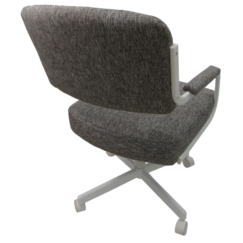 Pemberly Row Swivel Dining Caster Chair on Wheels in Gray Fabric White Metal
