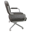 Pemberly Row Swivel Dining Caster Chair on Wheels in Gray Fabric White Metal