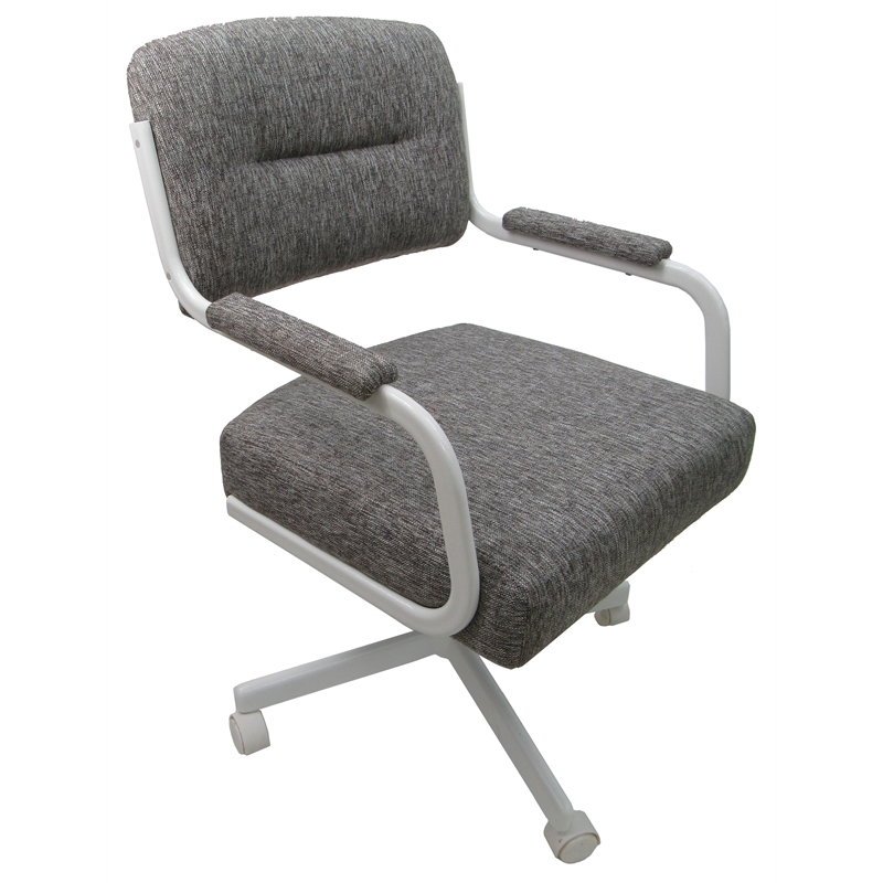 Pemberly Row Swivel Dining Caster Chair on Wheels in Gray Fabric White Metal