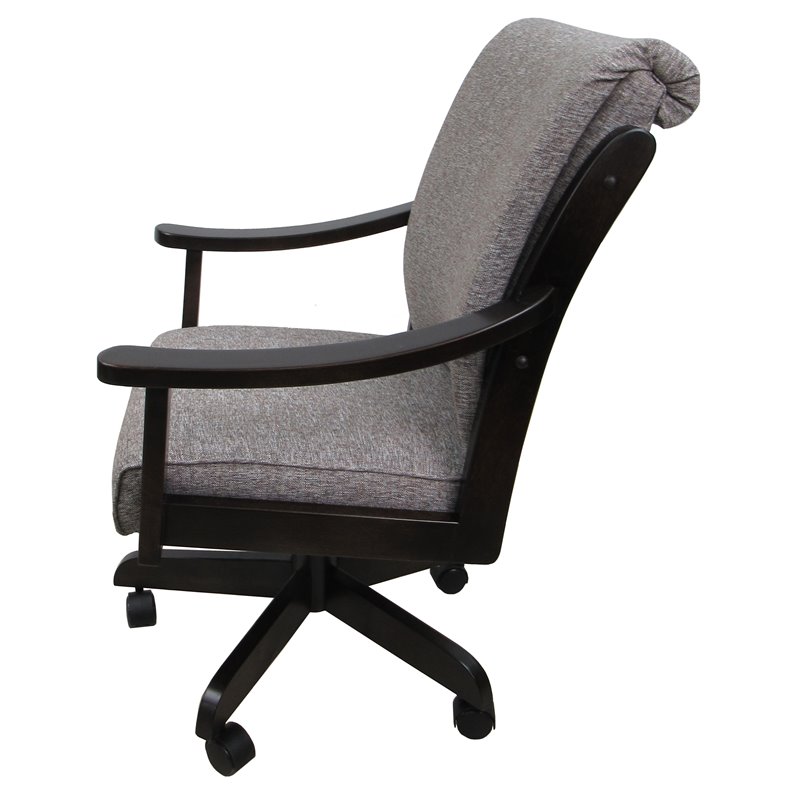 Pemberly Row Swivel Wood Dining Caster Chair in Mojave Gray Fabric Black Frame
