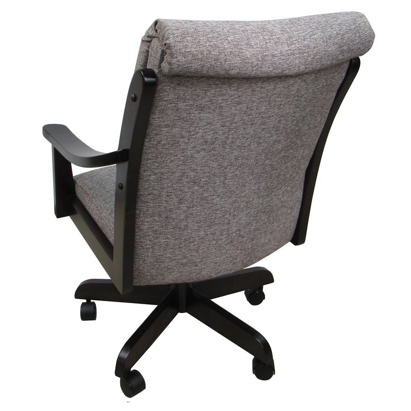 Pemberly Row Swivel Wood Dining Caster Chair in Mojave Gray Fabric Black Frame