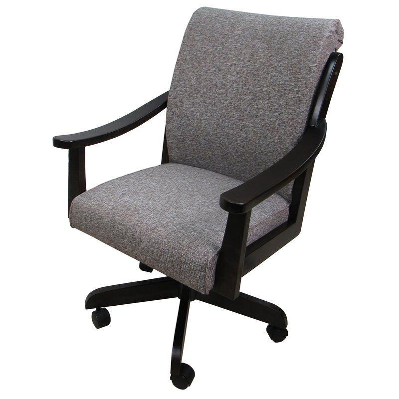 Pemberly Row Swivel Wood Dining Caster Chair in Mojave Gray Fabric Black Frame