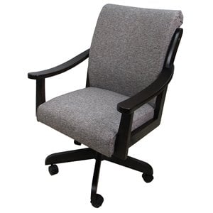 Pemberly Row Swivel Wood Dining Caster Chair in Mojave Gray Fabric Black Frame