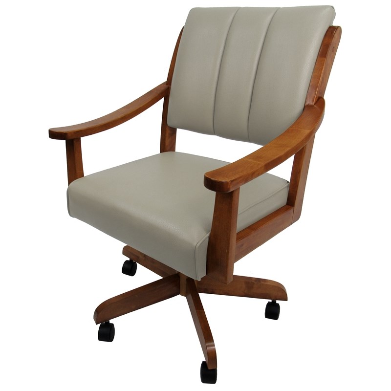 Pemberly Row Caster Solid Wood Dining Chair in Ocean Beige Vinyl Honey
