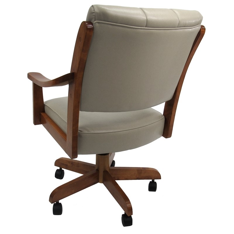 Pemberly Row Caster Solid Wood Dining Chair in Ocean Beige Vinyl Honey