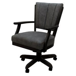 Pemberly Row Caster Wood Dining Chair in Northwest Elk Charcoal Fabric Black