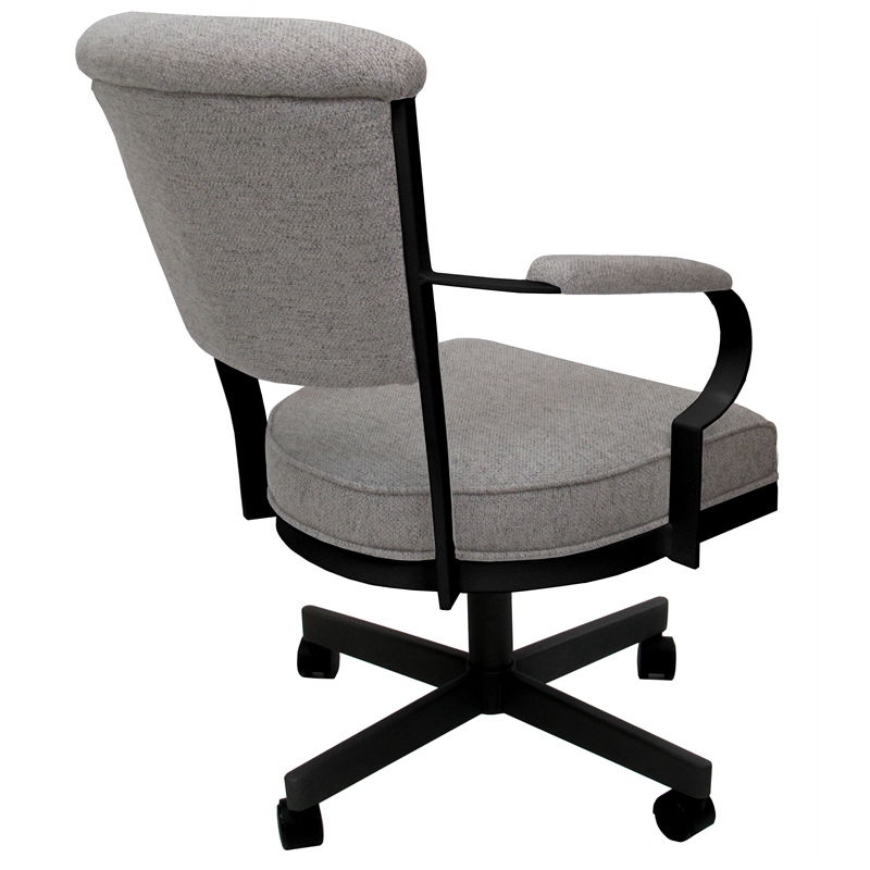 Pemberly Row Swivel Dining Caster Chair with Armrests in Ash Fabric Black Metal
