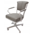Pemberly Row Swivel Dining Caster Chair with Armrests in Ash Fabric White Metal