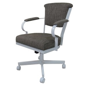 Pemberly Row Swivel Dining Caster Chair with Armrests in Cocoa & White