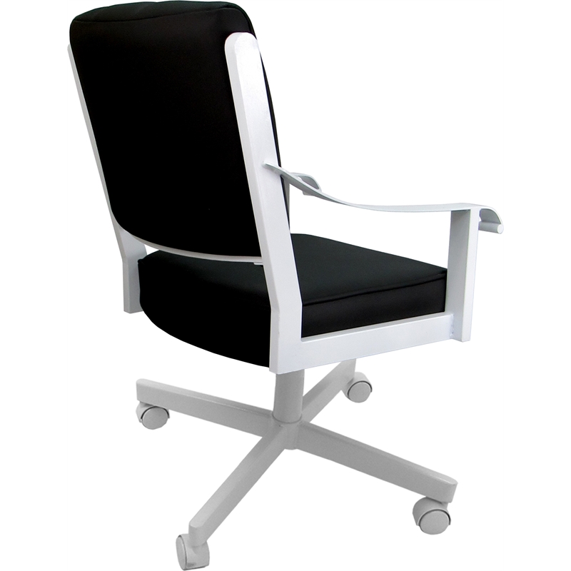 Pemberly Row Leather Dining Caster Chair Swivel Tilt in Black Leather/White