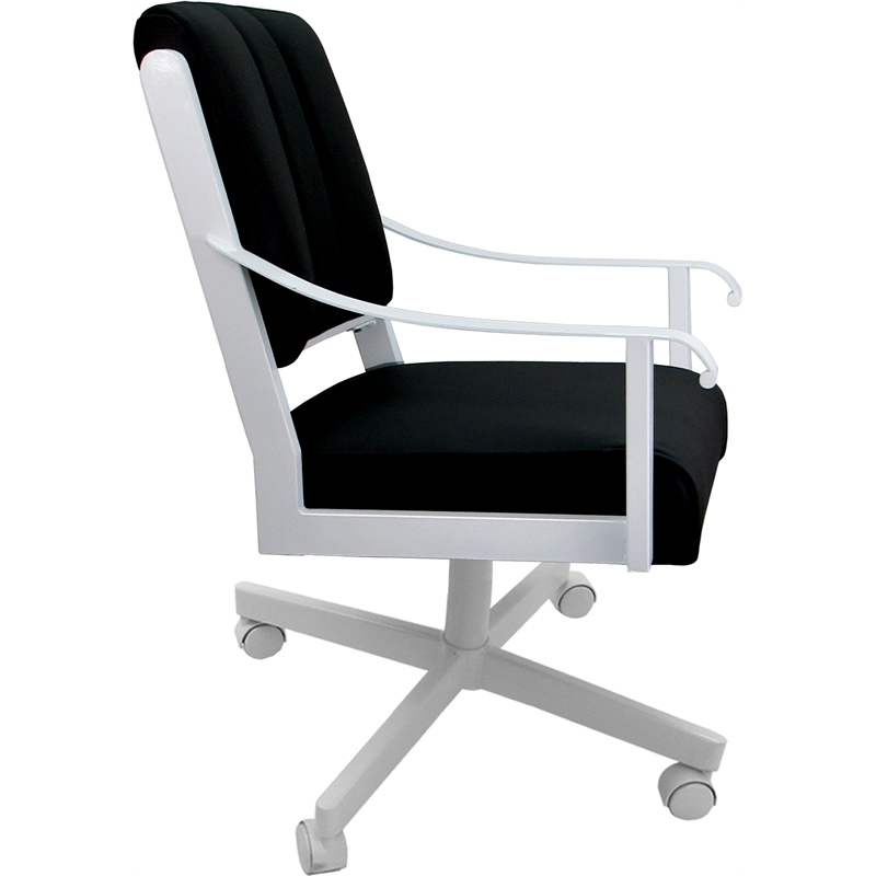 Pemberly Row Leather Dining Caster Chair Swivel Tilt in Black Leather/White