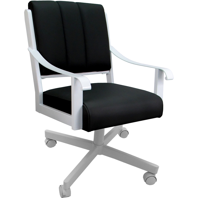 Pemberly Row Leather Dining Caster Chair Swivel Tilt in Black Leather/White