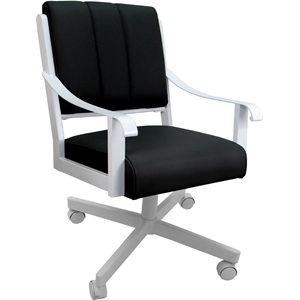 Pemberly Row Leather Dining Caster Chair Swivel Tilt in Black Leather/White