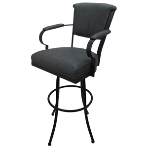 Pemberly Row Extra Tall Swivel 34&quot Bar Stool in Gray Vinyl/Black Metal