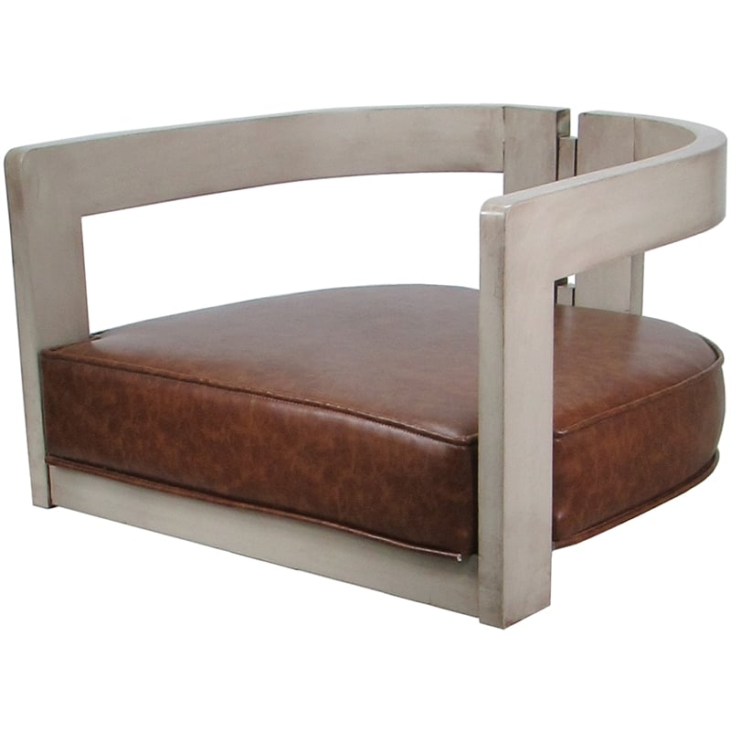 Pemberly Row Swivel Wood Extra Tall Stool in Brown Vinyl/Beige with Blue Pillow