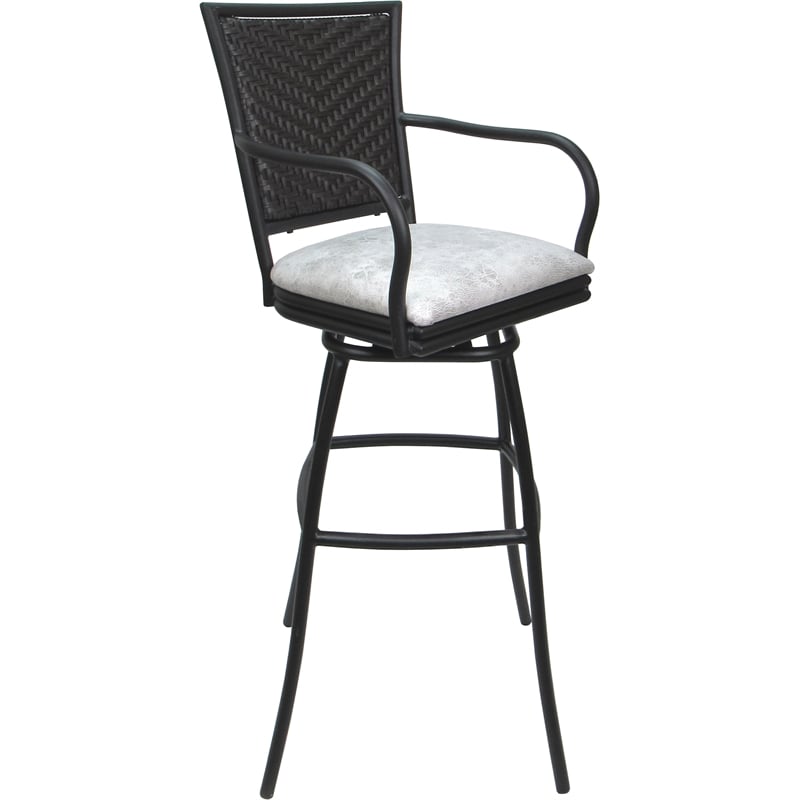 Pemberly Row Set of 3 Outdoor/Indoor Bar Stools with Arms in White Stone/Gray