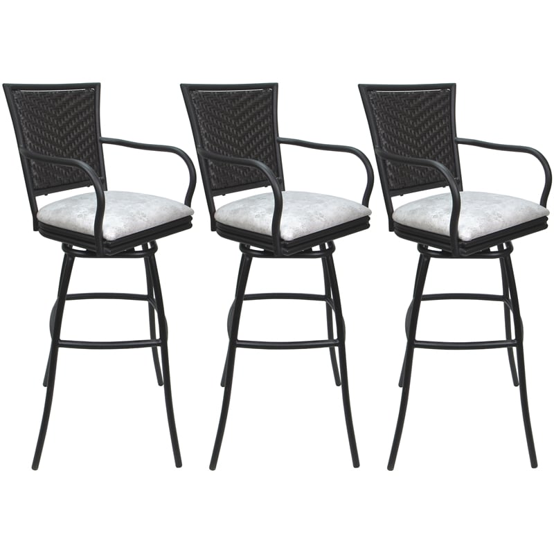 Pemberly Row Set of 3 Outdoor/Indoor Bar Stools with Arms in White Stone/Gray