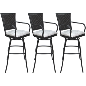 Pemberly Row Set of 3 Outdoor/Indoor Bar Stools with Arms in White Stone/Gray