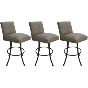 Pemberly Row Set of 3 Swivel Metal Bar Stools in Plumley Cocoa Fabric/Gray