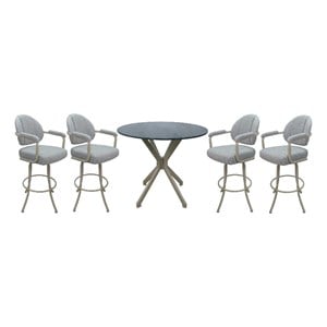 Pemberly Row Crackle Glass Metal Pub Set w/ 30&quot Swivel Bar Stools in Slate/Beige