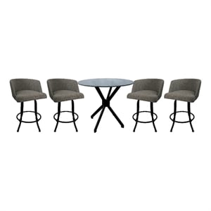 Pemberly Row Crackle Glass Metal Pub Set 30&quot Swivel Bar Stools in Grey/Black