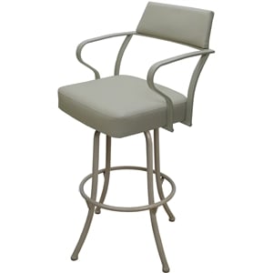 Pemberly Row Extra Tall 34&quot Swivel Metal Bar Stool in Ocean Beige Vinyl/Beige